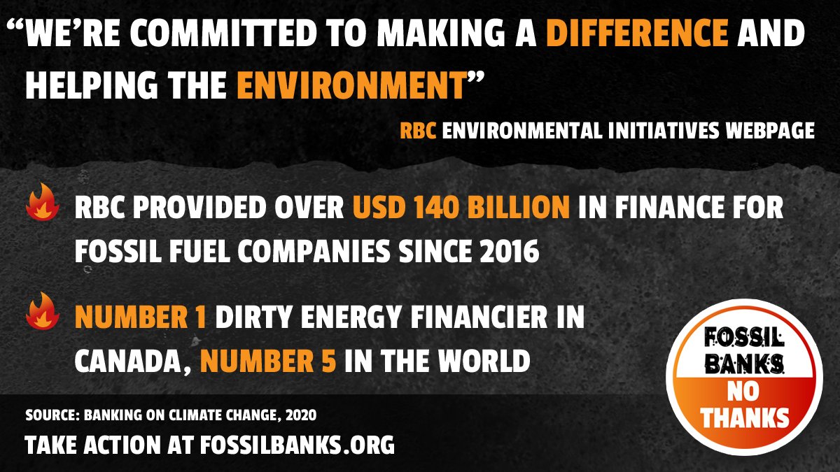  @RBC is the biggest dirty energy financier in Canada and ranks fifth in the world according to the latest  #BankingonClimateChange report. It has provided the fossil fuel industry with USD 141 billion since  #COP21, with USD 40 billion for fossil fuel expansion