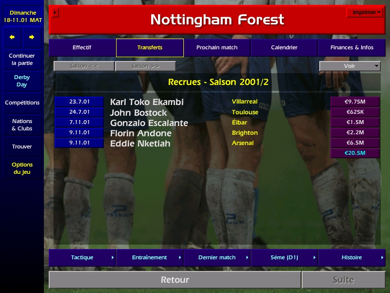 Season 1 - The Derby was postponed in November. I don't know why (i probably missed the message about it). So it'll be a wednesday... it's a shame ! I show you my recruits and the current rankings (Yes, i bought a guy from Lyon as usual ) Come on Forest   #CM0102