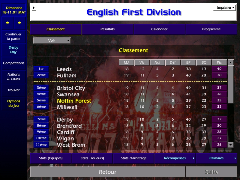 Season 1 - The Derby was postponed in November. I don't know why (i probably missed the message about it). So it'll be a wednesday... it's a shame ! I show you my recruits and the current rankings (Yes, i bought a guy from Lyon as usual ) Come on Forest   #CM0102