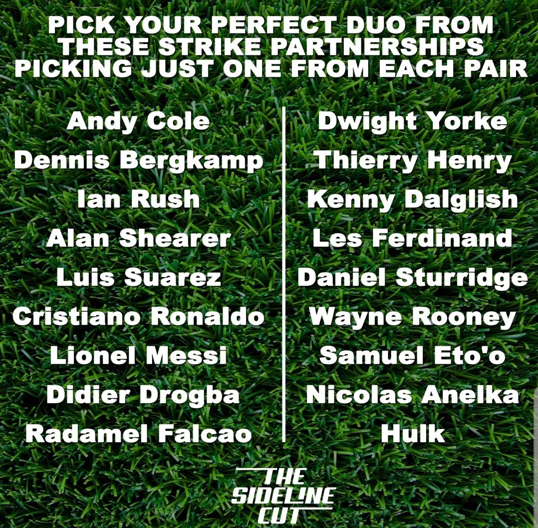 sideline_cut's tweet photo. You can pick one from each column, who's the best partnership and why? #football #soccer #premierleague #fai #fa #thesidelinecut https://t.co/MiyDIVr8JR