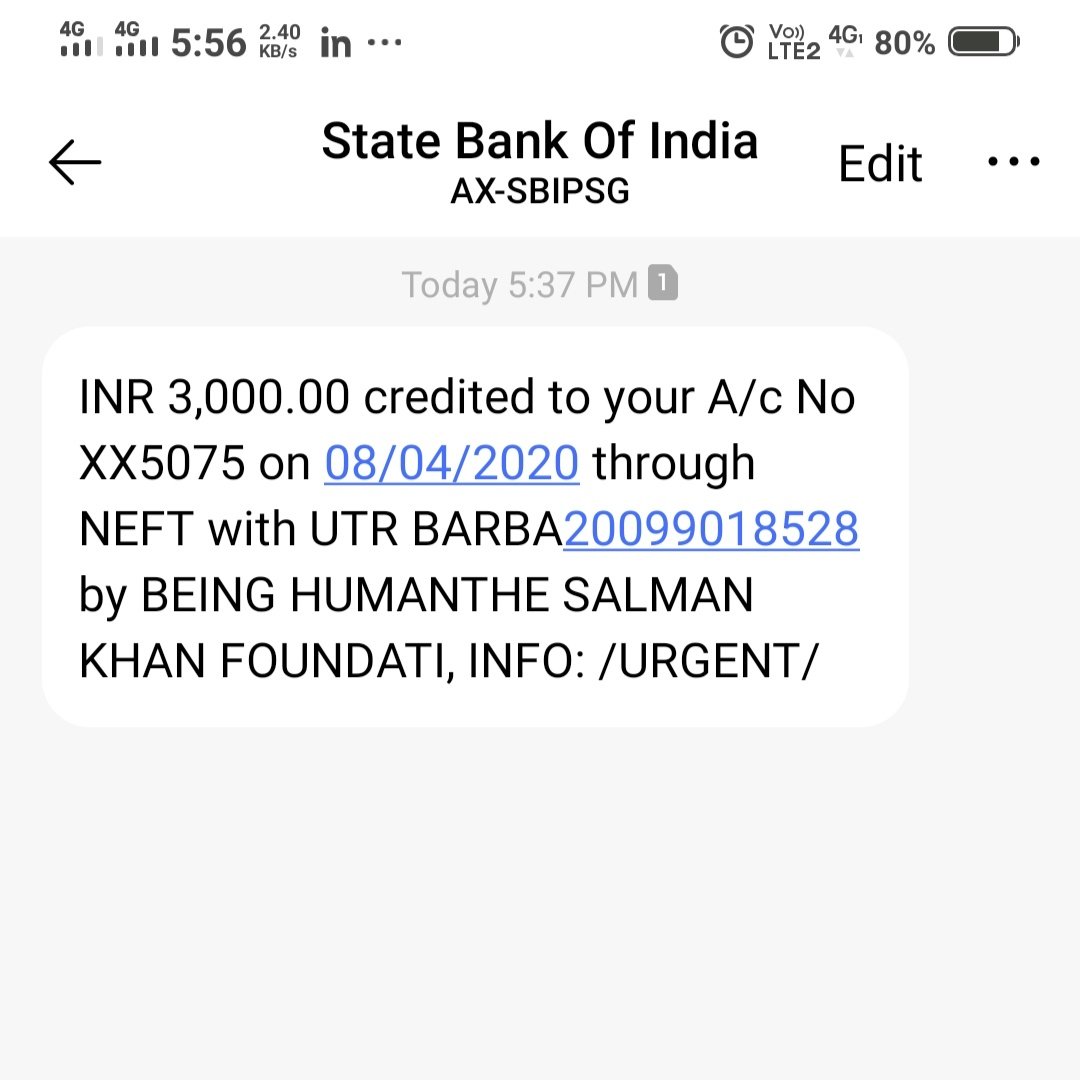 shaikharyan32's tweet photo. Thank you so much @tweetbeinghuman @BeingSalmanKhan &amp; Iftda for the deposit this amount in this situation. #IndiaFightsCorona #IndiaVsCorona #Coronafighters https://t.co/2QtNiaHkxA