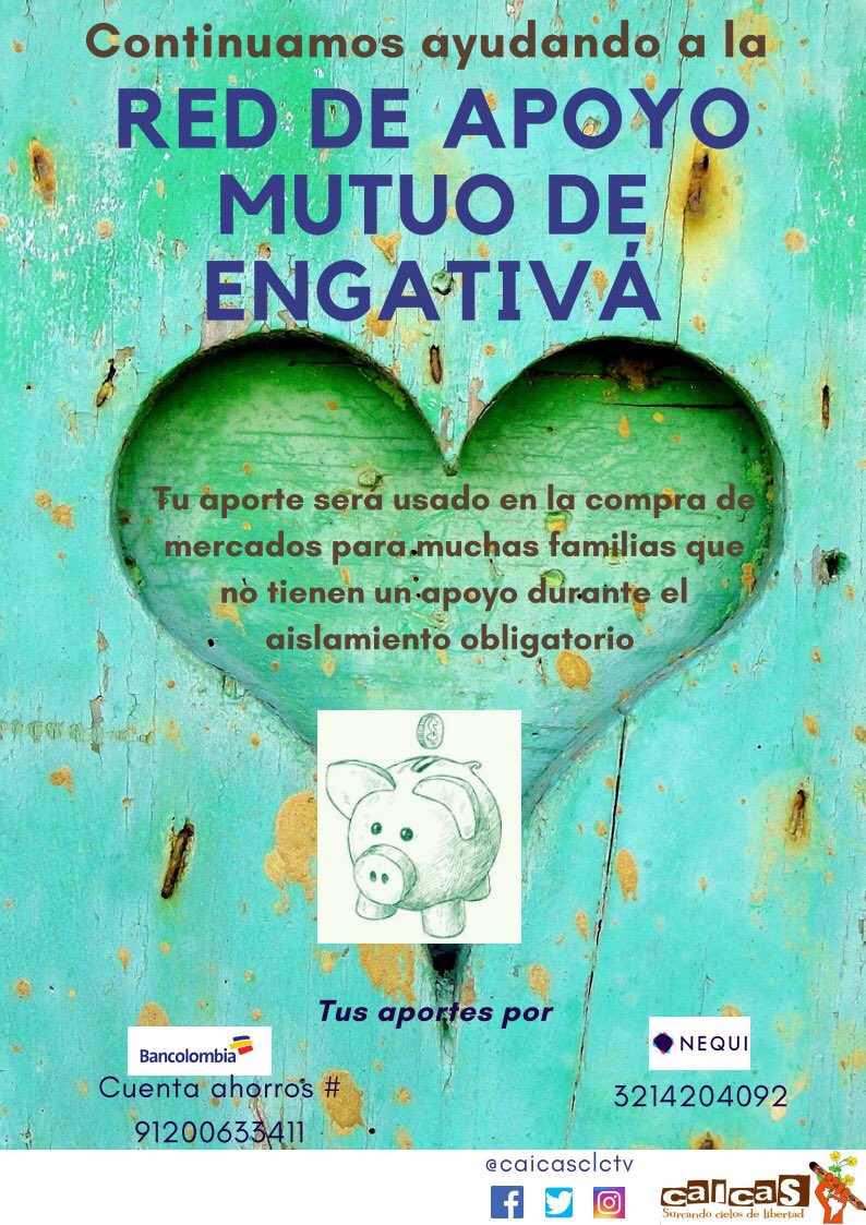 caicasclctv's tweet photo. Seguimos tejiendo solidaridad con la RED DE APOYO MUTUO DE ENGATIVÁ...

La población vulnerable en Engativá que no recibe apoyo te necesita en esta cuarentena... 

Ayúdanos a Ayudar 😉💚 https://t.co/gBEgJGo10w