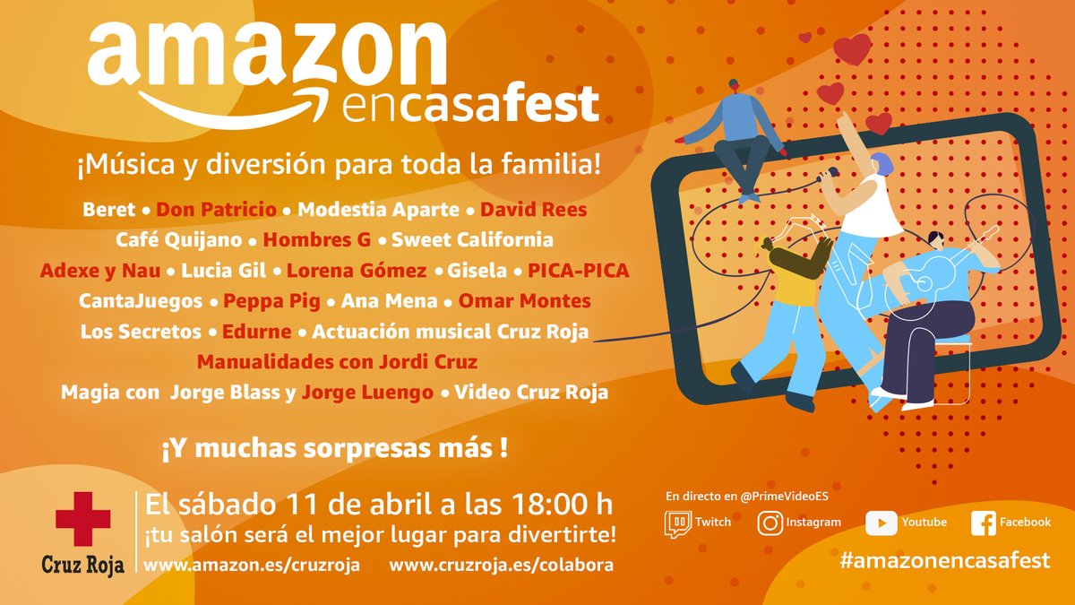 JavierRedondo3's tweet photo. Amazon Prime Video España en Twitter: "Nos hemos unido a @CruzRojaEsp para traeros el #AmazonEnCasaFest: música, magia, juegos y diversión para toda la familia para ayudar a los afectados por el COVID-19. ¡Anímate! https://t.co/AUlWzPsc4D" / Twitter https://t.co/h1qN83JsW1