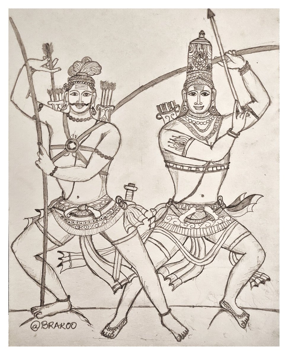 Today's sketch: Depiction of a panel from my favourite temple, Kanchi Kailāśanāthar.Kirātārjunīya.