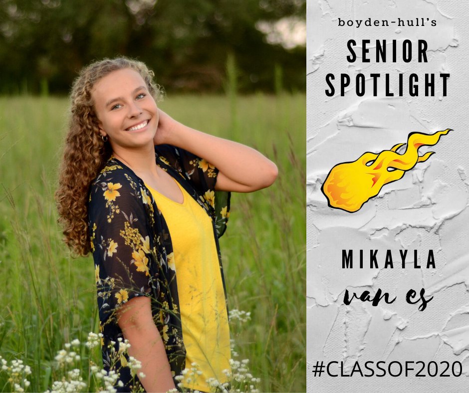Senior Spotlight-Mikayla Van Es
Mikayla is involved in VB, BB, Golf, FCA, Choir, &amp; Pep Club. At church, she is in the bell choir &amp; teaches Sunday School. She will attend NCC this fall. Mikayla says what she’ll miss most about BH is being able to see her friends every day.