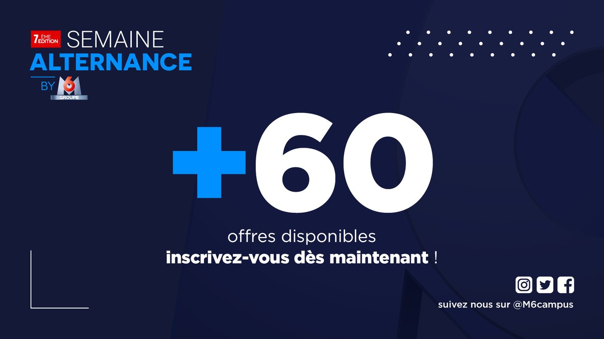 Vous avez encore quelques heures pour envoyer votre candidature pour participer à la Semaine de l'alternance du <a href="/M6Groupe/">Groupe M6</a>. Cette année, pour la sécurité de tous, l'événement se tiendra en visioconférence ➡️semainealternancem6.fr/?source=Twitter N'hésitez pas à postuler et prenez soin de vous 🙏