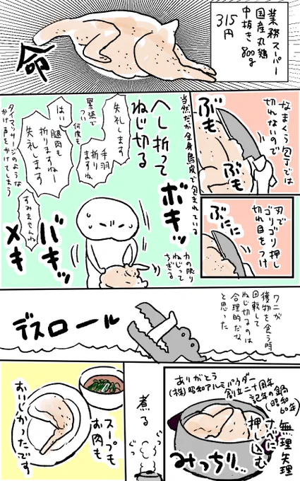 今日の料理
業務スーパー中抜き丸鶏800g 315円 