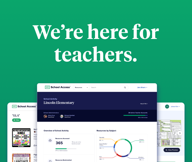 TPT_Official's tweet photo. We've made TpT School Access free for U.S. K-12 schools affected by coronavirus through the end of the 2020 school year. Refer your principal to get the school-wide subscription that gives teachers access to a comprehensive library of TpT resources! https://t.co/MBBHsQprK7 https://t.co/AXC80AurNs