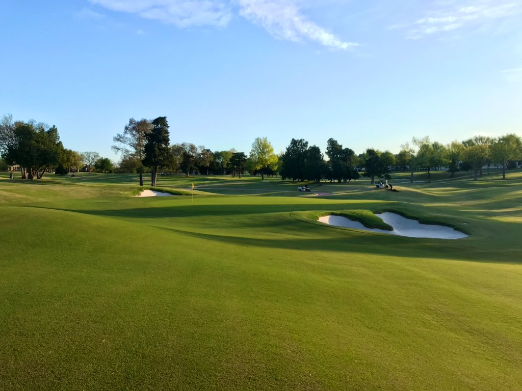 Garrett_Barnes's tweet photo. Stunning views this morning @okcgccgolf. This is why us turf guys love what we do! 😍. April 8th and these Lattitude 36 fairways are absolutely phenomenal! #SocialDistanacing #StaySafeEveryone @NathanNgcs @TrippGolfArch @OKGCSA https://t.co/1j2ALvbcDc