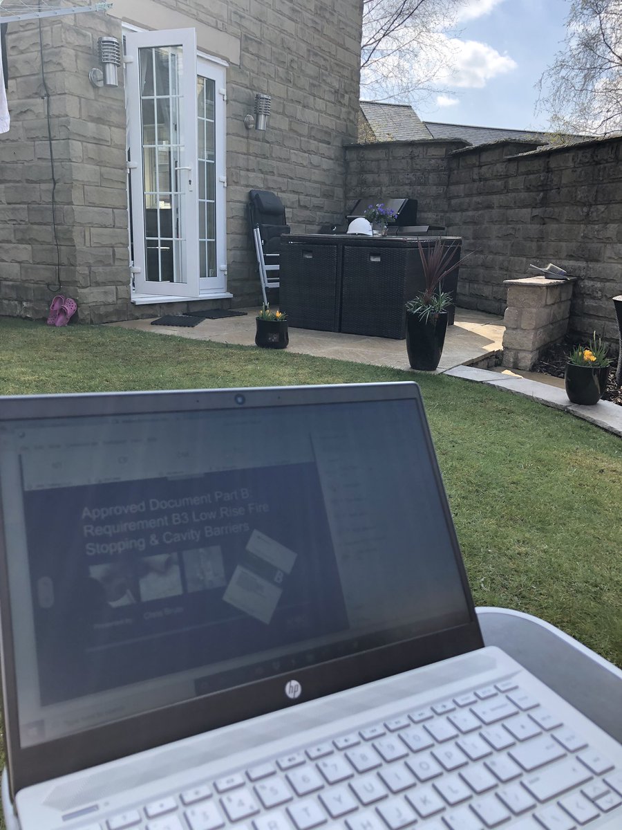 Attending the @NHBC webinar on #approveddocumentB for low rise fire stopping and cavity barriers from within the boundary walls of my garden on this glorious sunny day but #stayathome
