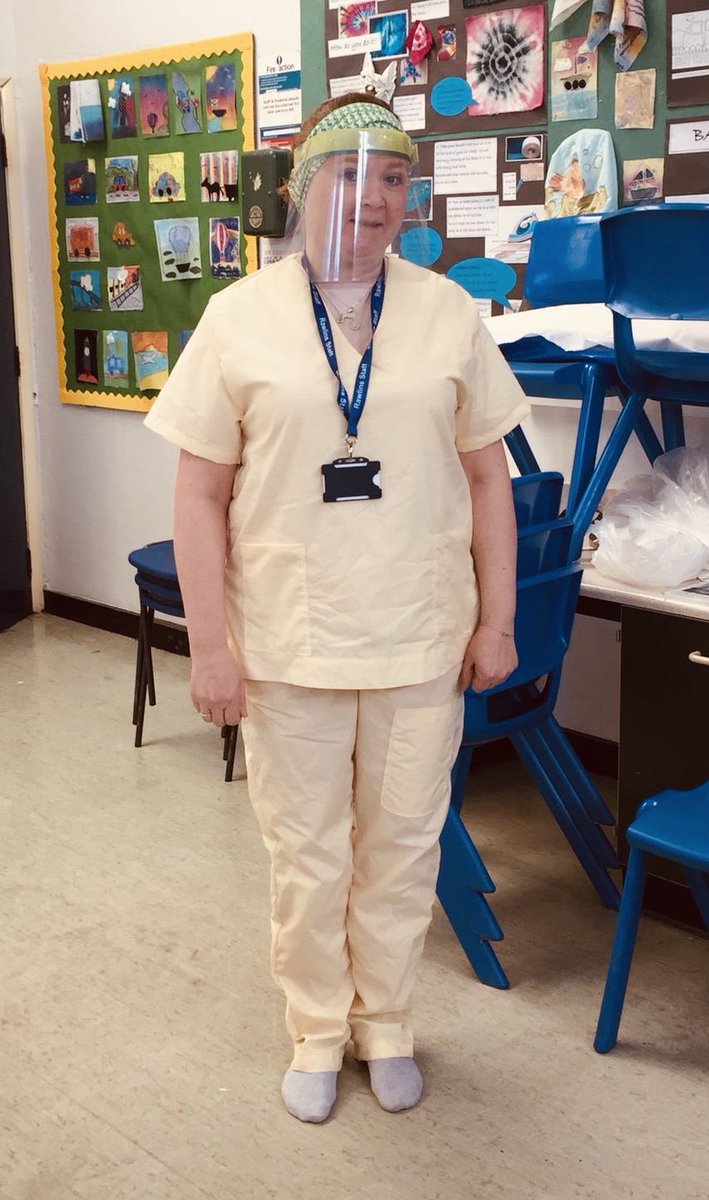 RawlinsAcademy's tweet photo. More PPE activity today from our Creativity colleagues - 50 visors produced along with more scrubs and headbands. We also have a small army of colleagues sewing headbands at home - thank you to you all! #HelpTheNHS #PPEfortheNHS https://t.co/puvIbiHK8e
