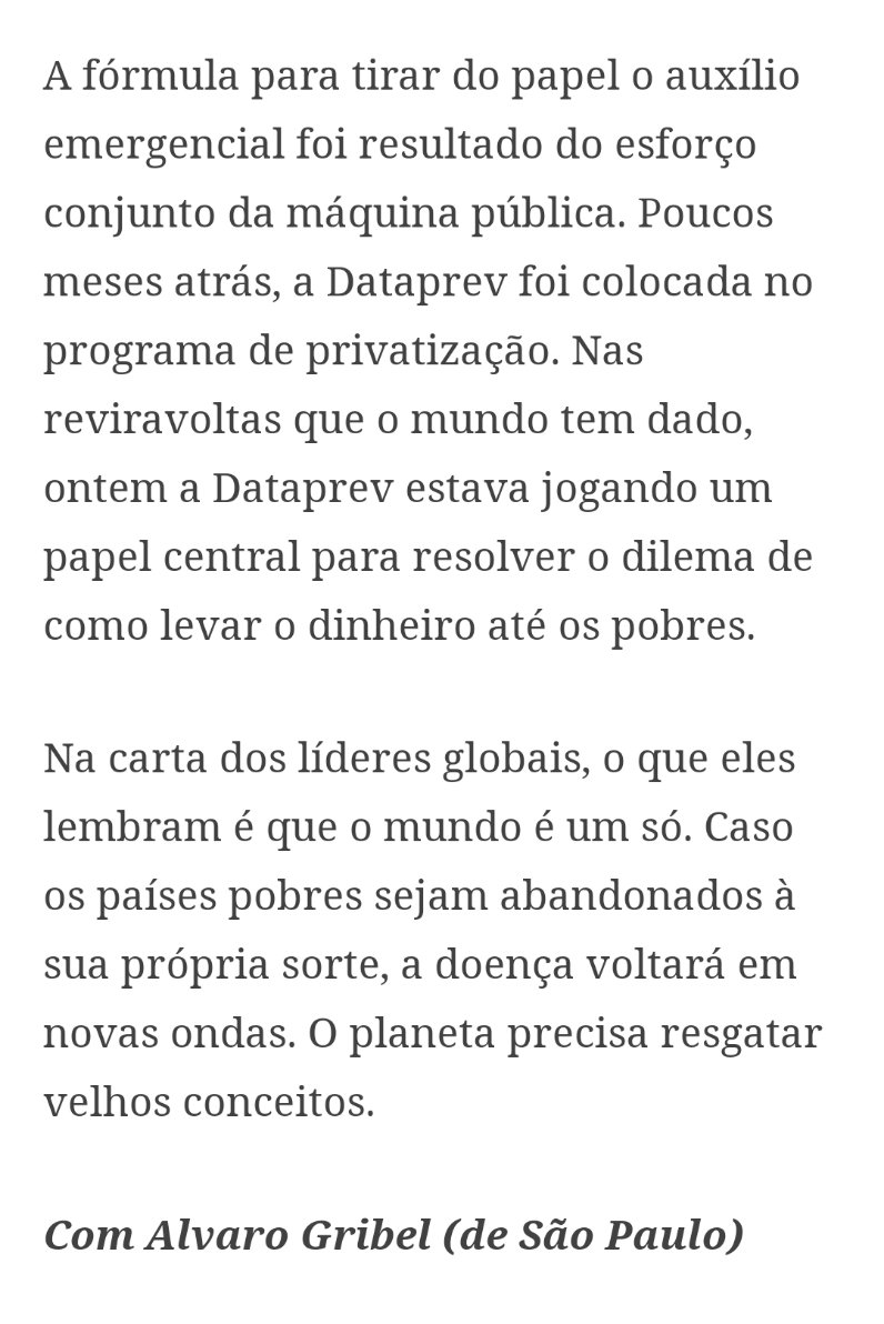 todospeladtp's tweet photo. Coluna da @miriamleitao fala, dentre outras coisas, da importância da DATAPREV para levar o auxílio emergencial a quem realmente precisa nesse momento difícil que estamos passando.

Parabéns a DATAPREV!

https://t.co/yrQ1XjLom0

#COVIDー19 #coronavirus #CODVID19 https://t.co/v3DCGKDhcx