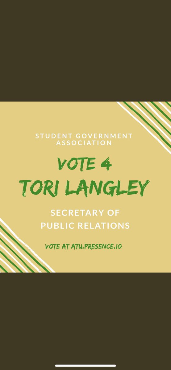 ATUcjsa's tweet photo. Everyone make sure to go vote our lovely president @Tori_Langley77 for SGA’s secretary of public relations! Voting opens today!!! https://t.co/rC2yHr1kzh