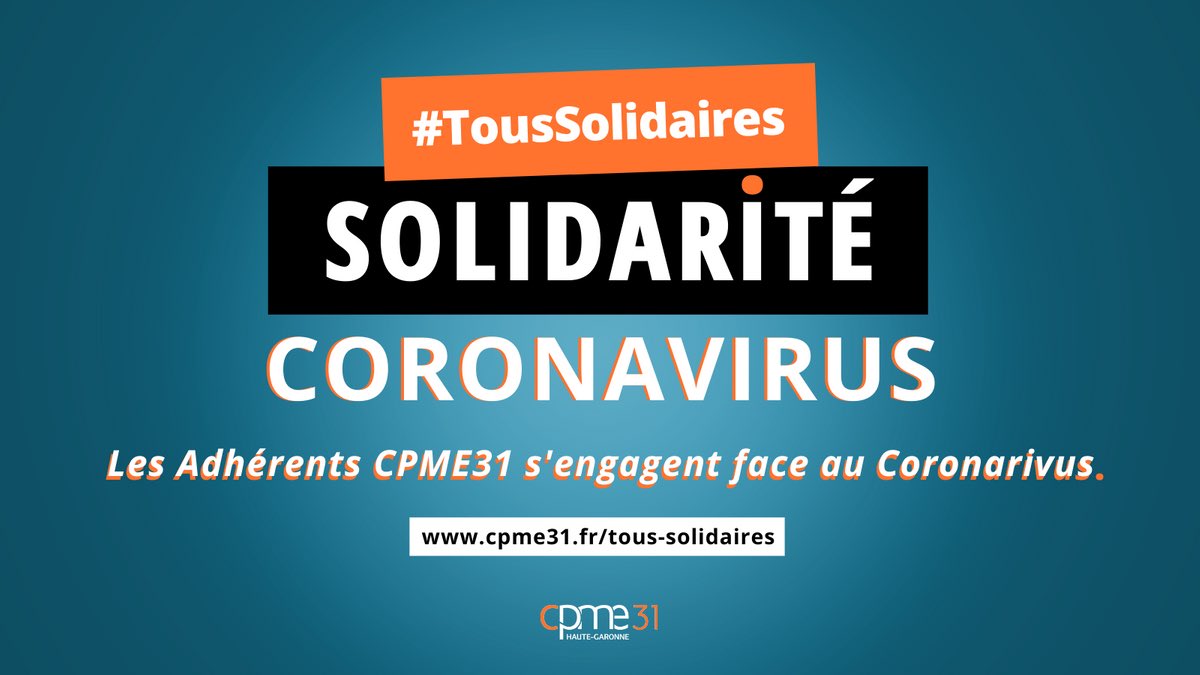 cpme31's tweet photo. ❗️Les adhérents de la #cpme31 se mobilisent pour faire face à la crise du #covid19 ✊👊 

⚠️ Découvrez les offres et les engagements solidaires et gratuits à disposition des entreprises en cliquant ici 👉 https://t.co/6sqMwVcD99

Déposer une offre ici 👉https://t.co/Jz8jYv8K2i https://t.co/9HSofK41N6