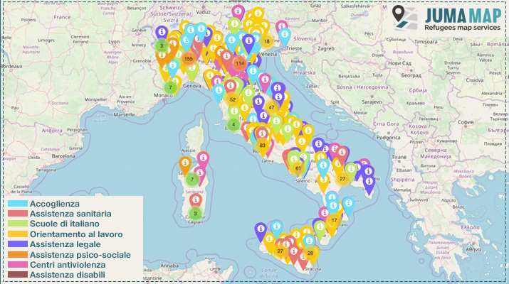 The JUMA MAP maps the following services for  #asylumseekers &  #refugees:hospitality #healthcare language schoolsjob orientationadministrative/legal/psycho-social assistancegender-based anti-violence centersPolice station/territorial committees