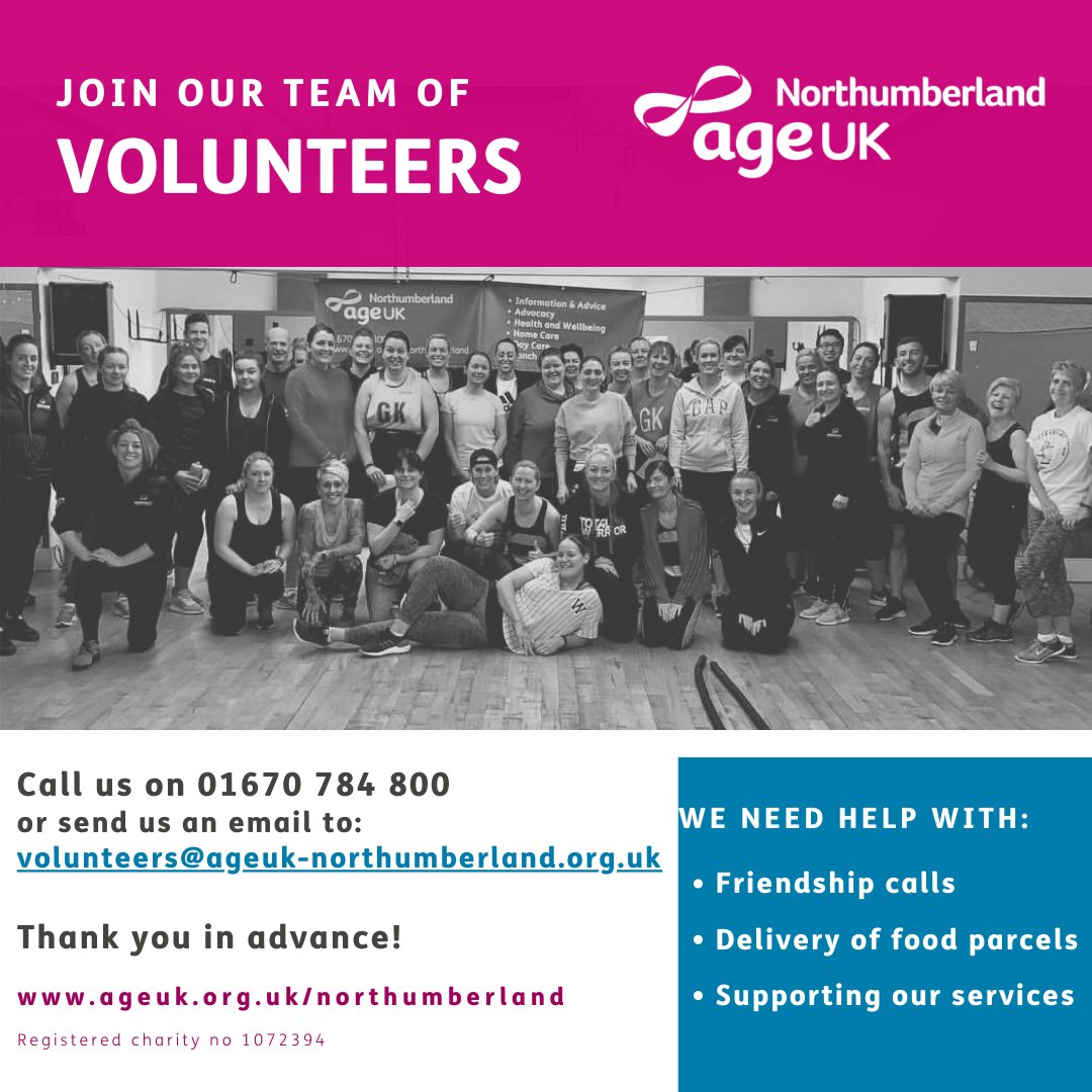 AgeUKNorthumber's tweet photo. Could you spare some time to help older people in Northumberland?

Get in touch - we've got lots of opportunities for you to support.
☎️ 01670 784 800
✉️ volunteers@ageuk-northumberland.org.uk

#volunteering #northumberland #makingadifference # covid-19 #weareallinittogether https://t.co/yjBjBDLpZo
