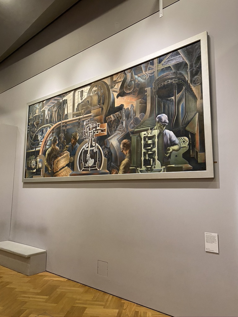 72 With the success of mass-produced automobiles, Detroit became a global symbol of industrial power. This mural entitled ‘Automotive Industry’ (1940) by Marvin Beerbohm reflects that optimistic spirit, commissioned by Roosevelt’s WPA program.