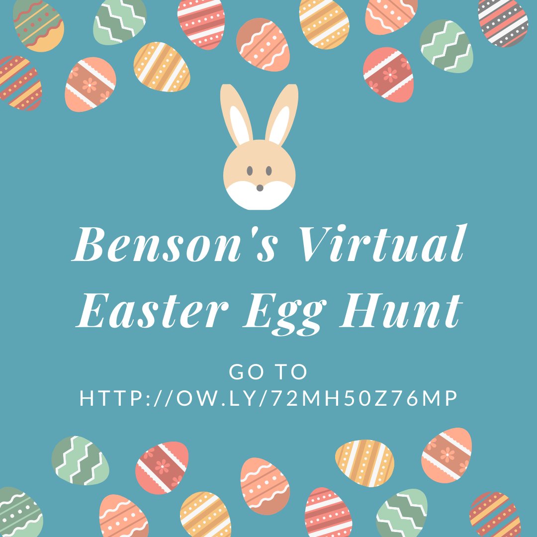 benson_school's tweet photo. Since a lot of our fun holiday activities were canceled by being out of school, we want to offer you a virtual option. Hoppy Hunting..... 🐰🥚🐰

https://t.co/6WtsJuFVP2 https://t.co/7rGWwVQLRD