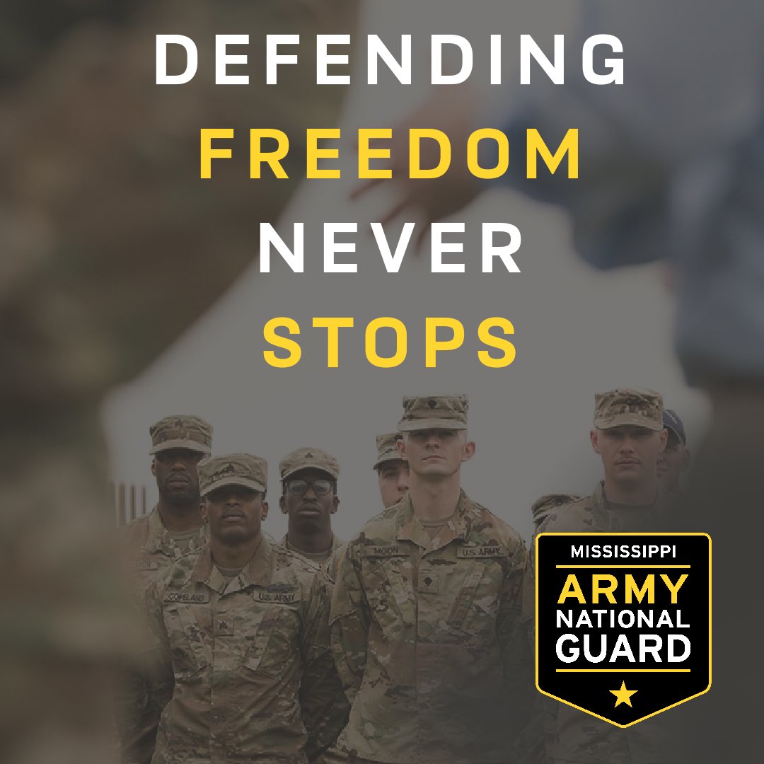 msarmyguard's tweet photo. The Mississippi Army National Guard stands out in time of disaster and never give up! Neither should you when things get difficult! Get Started Now ββ> https://t.co/fzNKHuT5Yw
#NationalGuard #GoGuardMs #Job #Weareopen https://t.co/CNbgtE3opg