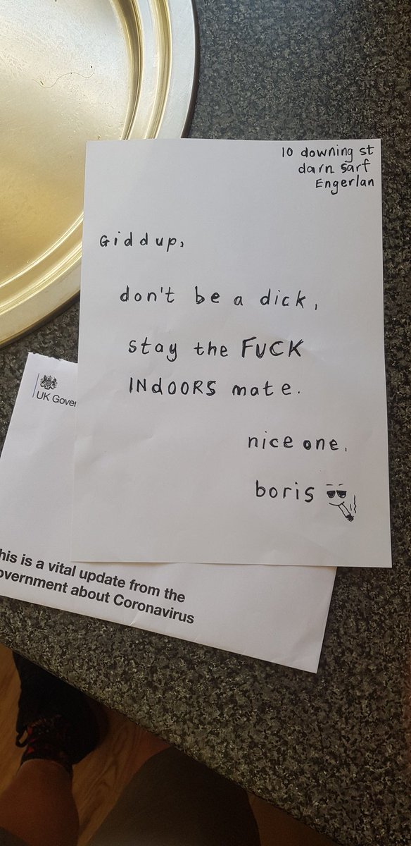 Just got me letter off <a href="/BorisJohnson/">Boris Johnson</a> 😎
#getwellsoonboris #covid19UK #StayAtHomeSaveLives