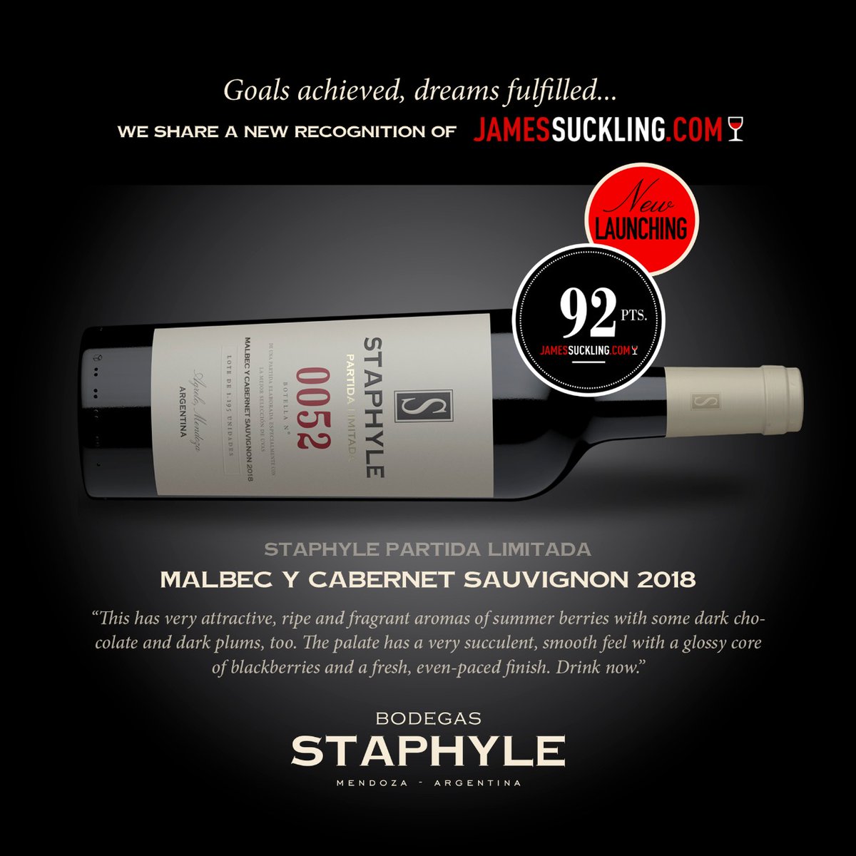 bodegastaphyle's tweet photo. 🍷Muy contentos, orgullosos y agradecidos por el reconocimiento de @JamesSuckling para con nuestros #Vinos y por valorar el trabajo constante del equipo de Bodega.
 #PartidaLimitada #Staphyle Premium y #Malbec #Iris 🍷
Vamos por más 💪💪 Salud!!!
#VinoArgentino #Mendoza https://t.co/dqijbyJarx