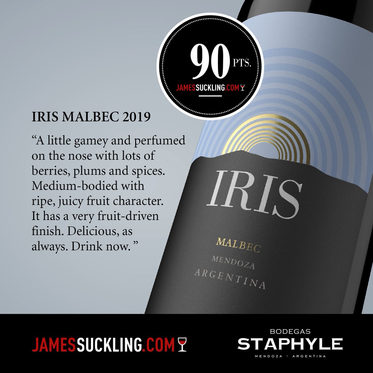 bodegastaphyle's tweet photo. 🍷Muy contentos, orgullosos y agradecidos por el reconocimiento de @JamesSuckling para con nuestros #Vinos y por valorar el trabajo constante del equipo de Bodega.
 #PartidaLimitada #Staphyle Premium y #Malbec #Iris 🍷
Vamos por más 💪💪 Salud!!!
#VinoArgentino #Mendoza https://t.co/dqijbyJarx