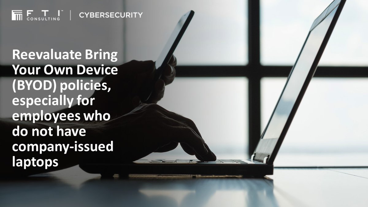 FTICyber's tweet photo. As companies transition to a work from home schedule in response to the #coronavirus outbreak, Bring Your Own Device (BYOD) policies should be reevaluated, especially for employees who do not have company-issued laptops, per @HealthCyberWG. #cybersecurity #BYOD https://t.co/3a2UtQDrWO