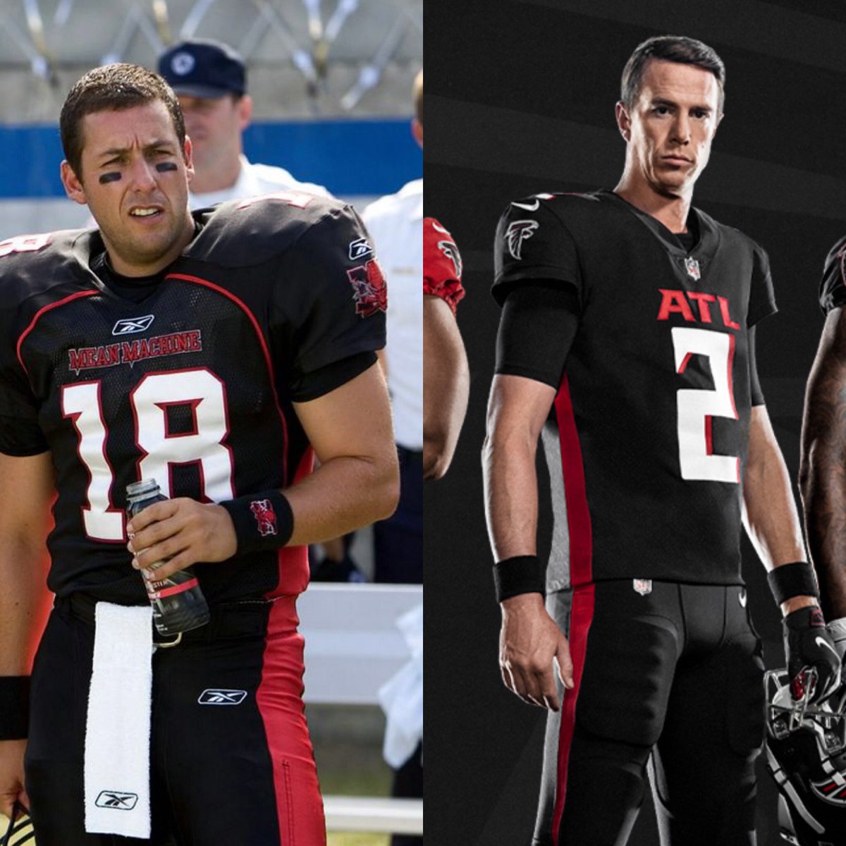 chanthaman09's tweet photo. Who wore it better, @AdamSandler or @M_Ryan02?? @AtlantaFalcons @929TheGame @PardonMyTake @PFTCommenter @BarstoolBigCat https://t.co/WcnIbV4DeX