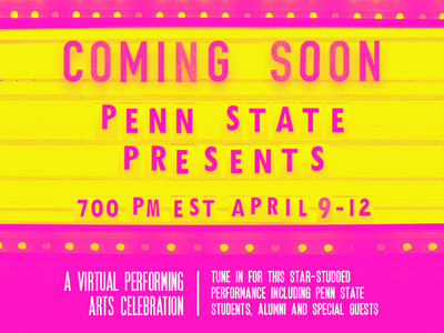 penn_state's tweet photo. Lights, Cameras, Living Rooms! 👏

Tune in to this LIVE multi-night performing arts celebration with students, alumni and a few special guests! 

April 9-12, 7 p.m. -- join us for Penn State Presents. https://t.co/1dzkBYVbuf https://t.co/zx5Yn0z52T