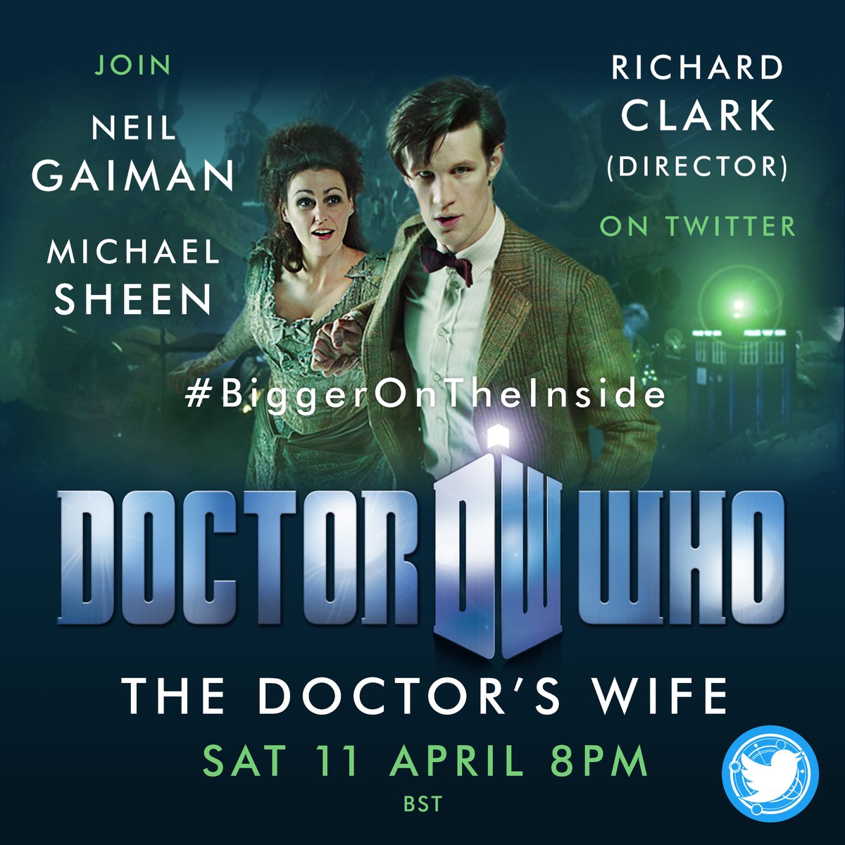 Emily_Rosina's tweet image. Join a worldwide watchalong of the #DoctorWho episode 'The Doctor's Wife' this Saturday 11 April at 8pm BST, featuring live tweets from writer @neilhimself, @michaelsheen and director @rclarkie!

This is not to be missed! 

#BiggerOnTheInside #DoctorWhoLockdown