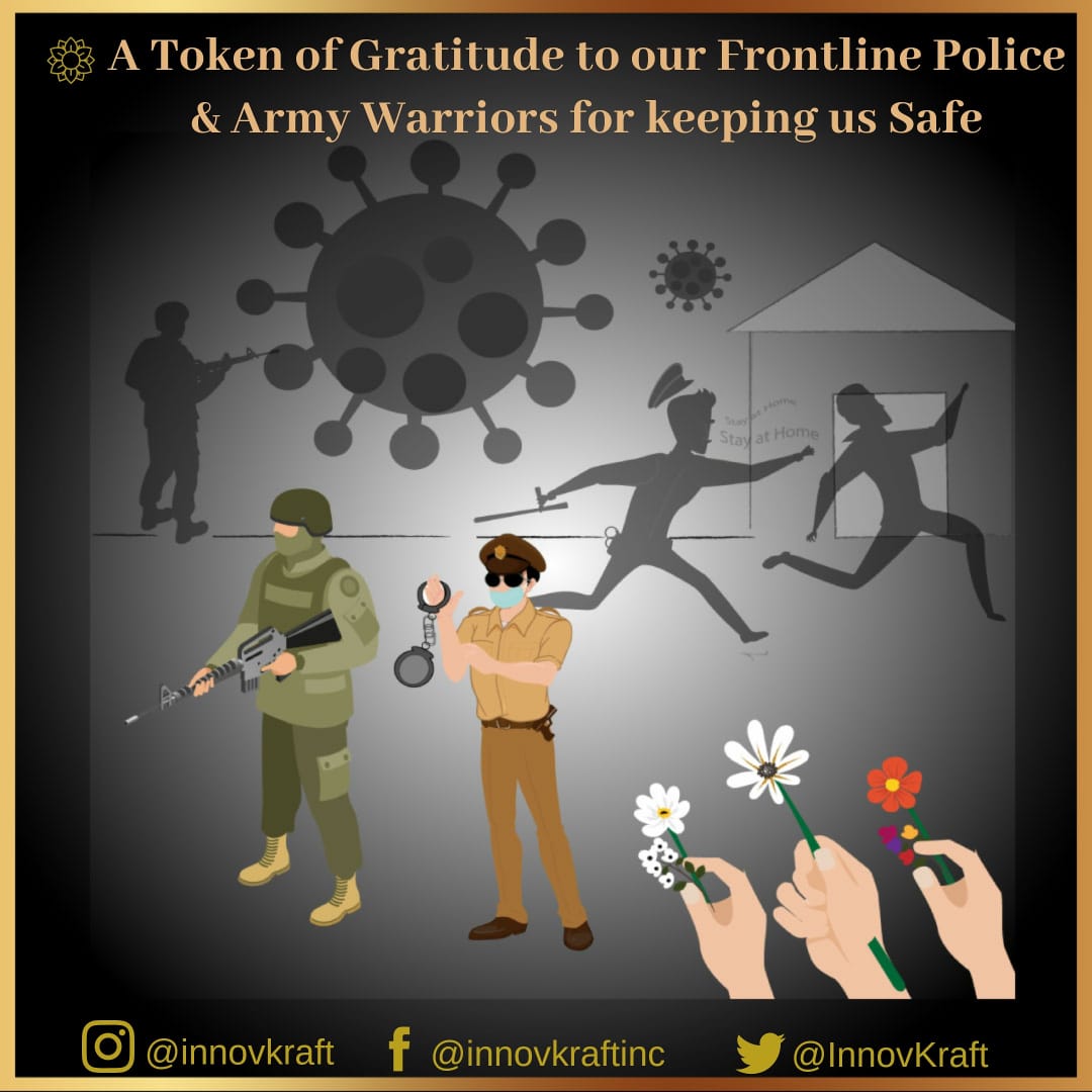 InnovKraft's tweet photo. Policemen and Army heroes receive less adulation but are no less heroic. These champions are battling this menace by putting their lives at risk. @Innovkraft salutes these real warriors of this fight.
#innovkraft #thankyoupolice #thankyouarmy #salute4servinghumanity #indiancops https://t.co/qpphUigg6A