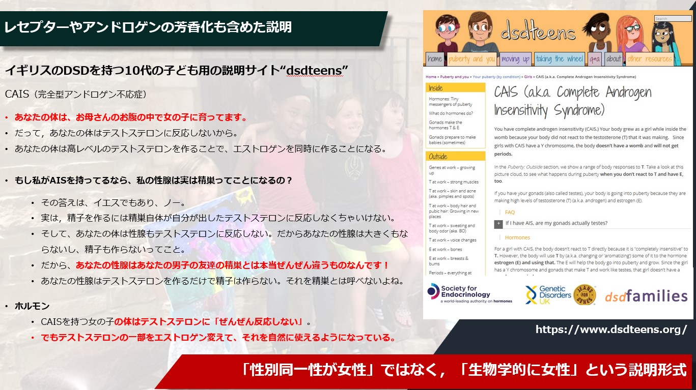 ネクスdsdジャパン 日本性分化疾患患者家族連絡会 男女にある様々な体の性のカタチ 体の性の様々な発達 アンドロゲン不応症女性 Ais女性 Ar遺伝子 の違いで 全身の細胞がアンドロゲンに全く 一部しか反応せず Xyでも女性に生まれ育つ体の状態