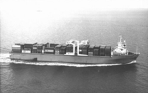 Originally built in Italy as MV Contender Bezant, a combined RoRo/general cargo/container ship in 1981.