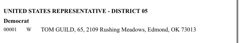 For some inexplicable reason, Rep. Kendra Horn will face a primary challenge from the guy who illegally removed her campaign signs from an intersection in 2018.Guild, a perennial candidate, has run for OK-05 every cycle since 2012.