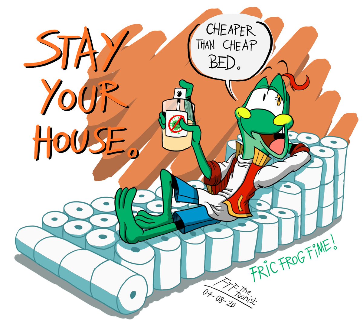 FTFTheToonist's tweet photo. [NEW] During quarantine, the 4 important advices to avoid COVID-19/coronavirus, presented by Fric Frog and some friends/enemies from my secondary series.

#FricFrogFime #FricFrog #Kelly #LazLizard #FloneRabbit #CantoneseGuy #OCs #COVID19 #StayHome #WashYourHands #Advices https://t.co/7gElgjMemy