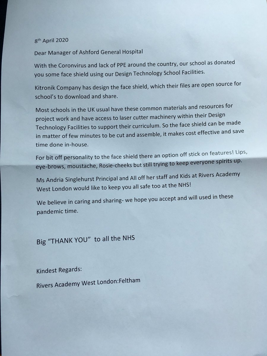 lisa punter 💙💜 (@lisapunter77) on Twitter photo Thank you <a href="/RiversAcademy/">Rivers Academy</a> for your kind donation of face shields with added decorations much appreciated <a href="/ASPHFT/">Ashford & St Peter's</a> Thank you <a href="/RiversAcademy/">Rivers Academy</a> for your kind donation of face shields with added decorations much appreciated <a href="/ASPHFT/">Ashford & St Peter's</a>