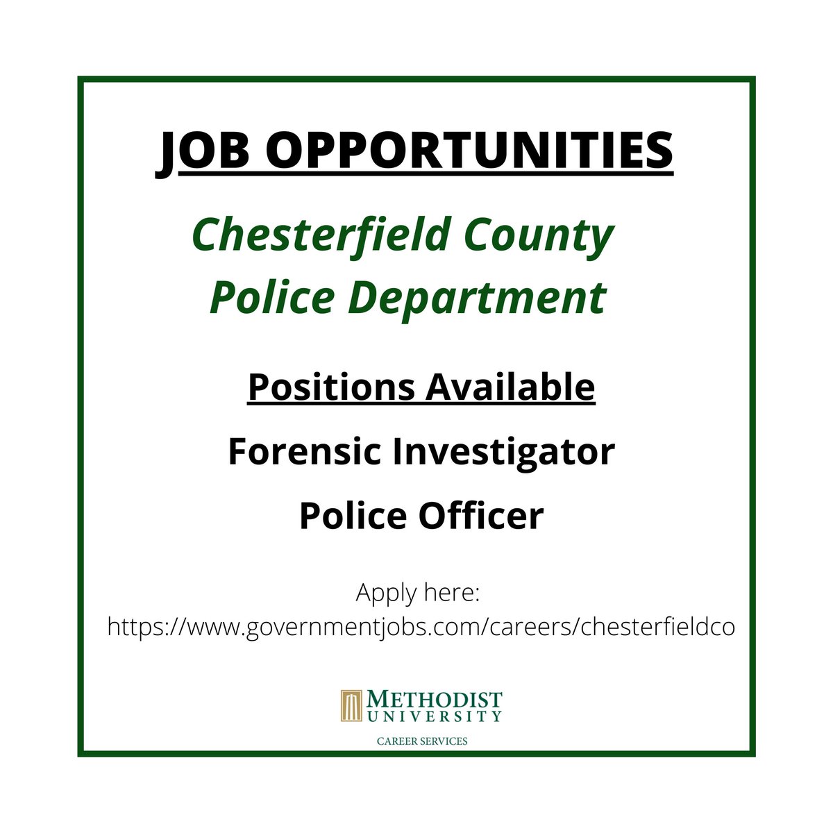 MU_ACAdvising's tweet photo. Chesterfield County is currently taking applications for the following positions:

Apply here: https://t.co/sHM7BkxeHO https://t.co/S0PMsvog52