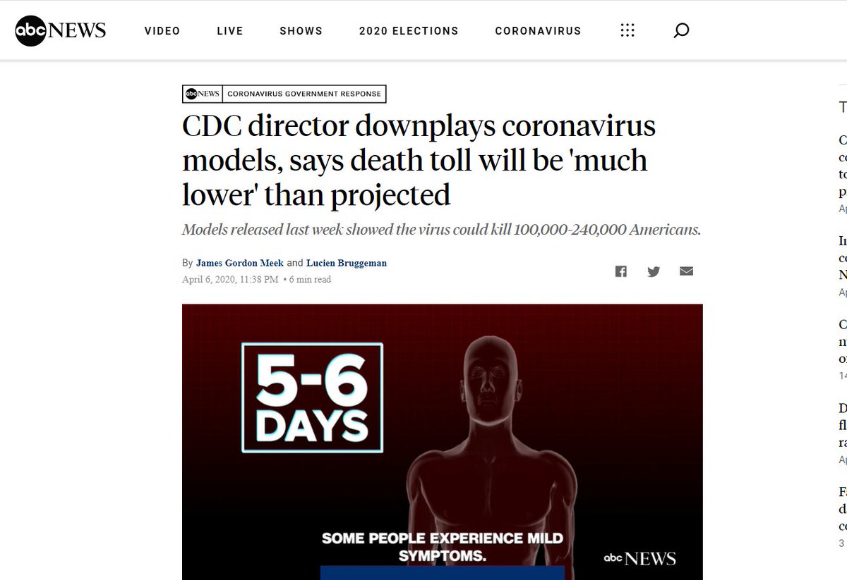  https://abcnews.go.com/Health/cdc-director-downplays-coronavirus-models-death-toll-lower/story?id=70011918