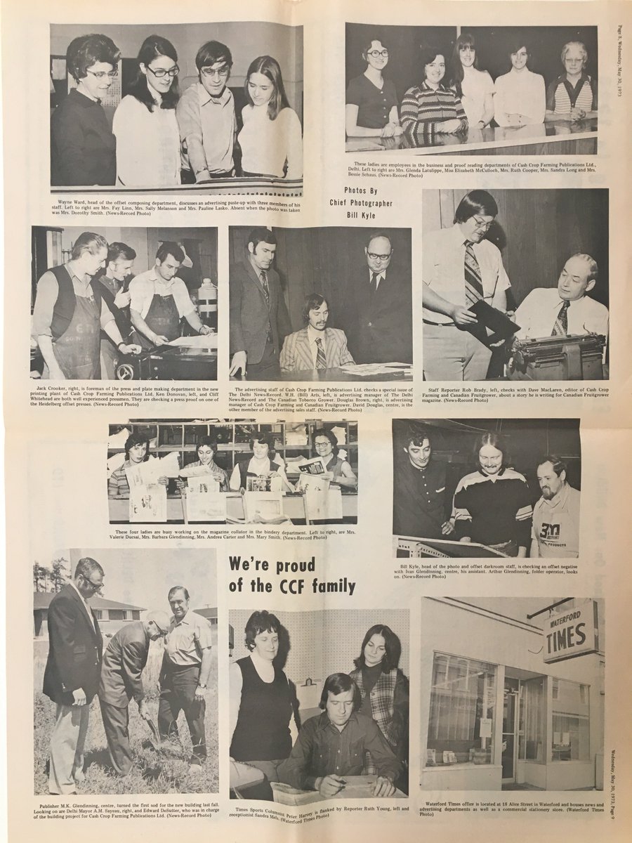 A throwback photo of Cash Crop Farming Publications Ltd, presiding on Argyle Avenue, Delhi. A newspaper from May 30 1973 highlights CCFP’s opening on Argyle Ave, introducing readers to their staff.