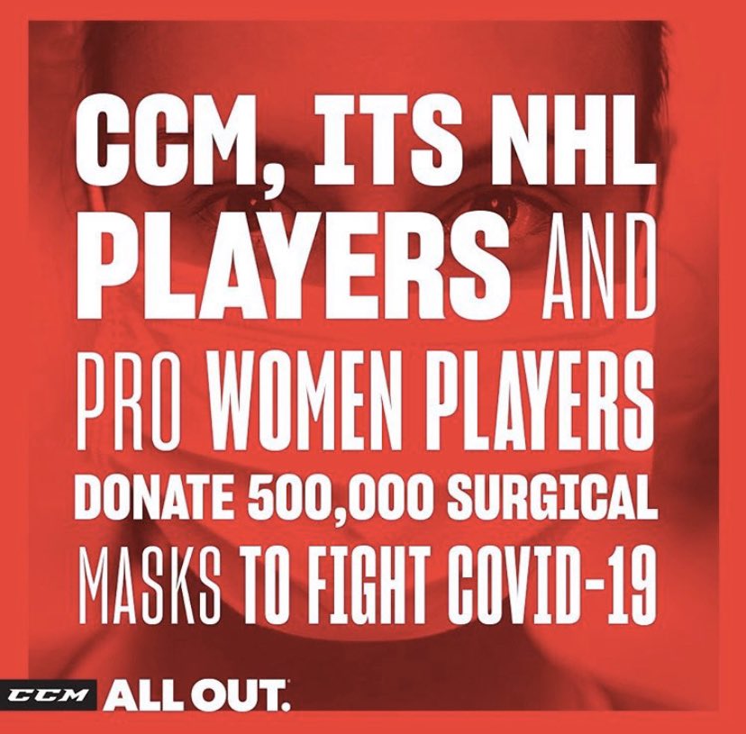 GoalieGearNerd's tweet photo. Big news from @CCMHockey as they are partnering with their NHL and Women Pro players to have 500,000 surgical masks produced to help COVID-19. #InThisFightTogether #AllOut https://t.co/syg0U2Q4Uh