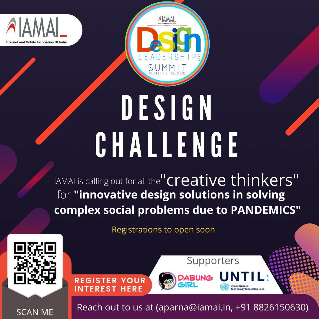 DabungGirl's tweet photo. @IAMAIForum, in collaboration with @DabungGirl &amp; @UNTILabs, invites idea enthusiasts to explore innovative designs for solving problems due to pandemics. More details soon! Register interest via: 
https://t.co/i3hmzhxLvr
#COVID19 #PandemicDesignChallenge #IndiaFightsCorona https://t.co/sAevGP5tcD