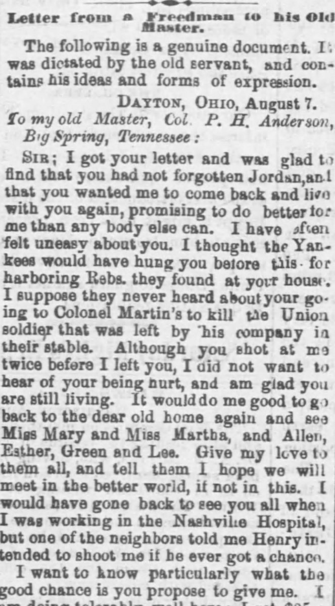 Jourdon died in 1907, aged 81. He never received a reply.The letter was reprinted in several newspapers. Photo: Cleveland Daily Leader, 28 August 1865.
