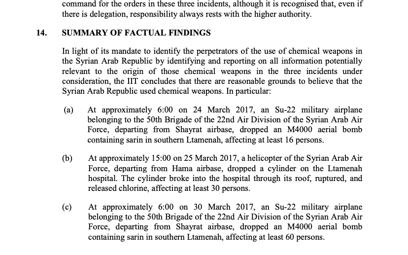 The OPCW names specific units of the Syrian military as perpetrating these war crimes.