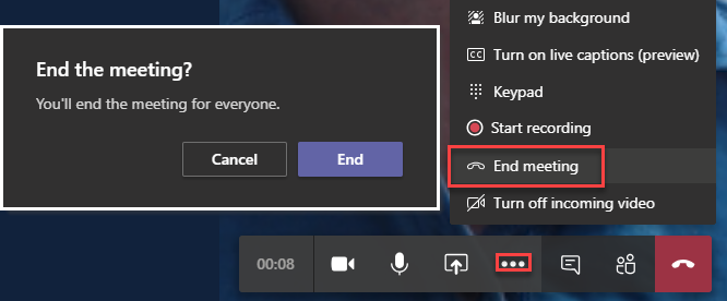 Randy Chapman (@randychapman) on Twitter photo you can now End a #MicrosoftTeams Meeting. This immediately ends the meeting and kicks everyone that's connected, out of the meeting. Useful for those that weren't listening at the end and stay connected until they notice and for recorded meetings. 👇 you can now End a #MicrosoftTeams Meeting. This immediately ends the meeting and kicks everyone that's connected, out of the meeting. Useful for those that weren't listening at the end and stay connected until they notice and for recorded meetings. 👇