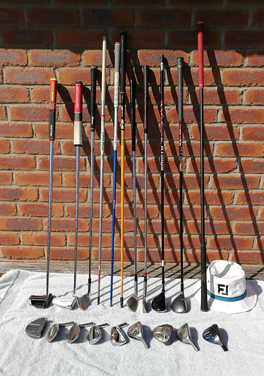 alexpeers05's tweet photo. Seen some WITB stuff with @AlexEvansGolf this week so here's my WNITHB #whatsnotinthebag hanging round the garage, several wedges,hybrids, shafts and putters, #notgoingthetip footjoy hat on display for @HendriksenGolf #gaffatape 😂 https://t.co/w2VSPDgSnA