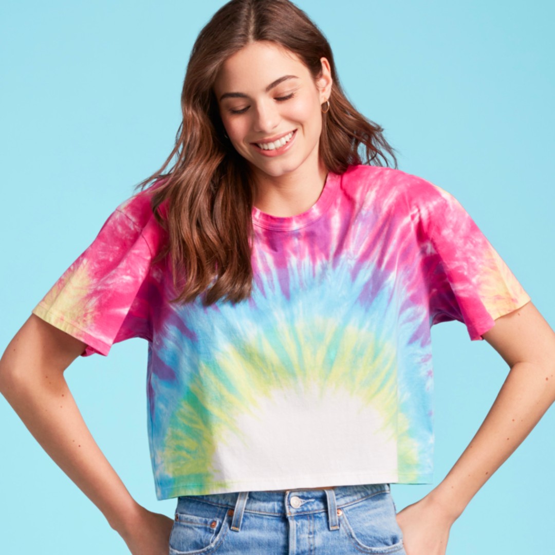 The perfect mid-week pick-me-up for just about any gal? A colorful tie-dye crop by 525 AMERICA 🌈 Source <a href="/525america/">525 America</a> and more in Kelly Luedtke Sales, Gallery 117. OPEN TO THE TRADE ONLY
