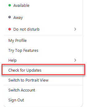 AlamoInstTech's tweet photo. It's time to update your Zoom applications to receive the latest security updates plus the file transfer feature has been fixed!  To update click on your profile picture and click on "Check for Updates" to start the download. https://t.co/BRuIvGR1HR