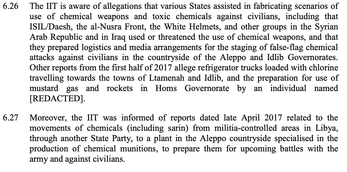 The IIT looked into various allegations about groups transporting chemical weapons in the context of the Al Lataminah attacks, but....