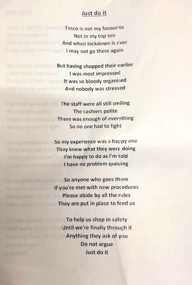 AmyM_Roach's tweet photo. Just some of the lovely feedback, from our lovely @Tesco customers. We even inspired a poem 💙 #JustDoIt #TogetherWeCanDoThis https://t.co/jvoBGhMrow