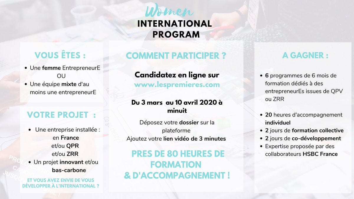 moovjee_'s tweet photo. #WomenInternationalProgram est de retour en partenariat avec les experts d'HSBC France 👏
Vous êtes une entrepreneurE avec un projet bas-carbone et souhaitez bénéficier d'un accompagnement sur-mesure pour vous développer à l'international ?
Postulez 👉 https://t.co/oAwM8if6ic https://t.co/t8DMVUHVPR
